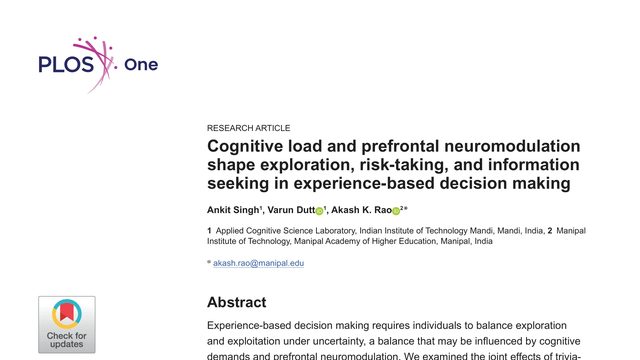 Cognitive load and prefrontal neuromodulation shape exploration, risk-taking, and information seeking in experience-based decision making