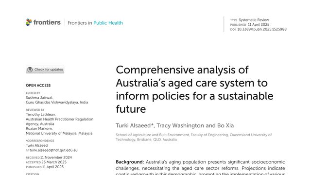 Comprehensive analysis of Australia’s aged care system to inform policies for a sustainable future