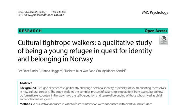 Cultural tightrope walkers: a qualitative study of being a young refugee in quest for identity and belonging in Norway