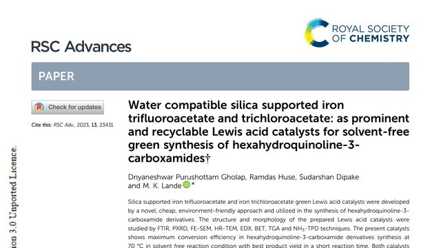 Water compatible silica supported iron trifluoroacetate and trichloroacetate: as prominent and recyclable Lewis acid catalysts for solvent-free green synthesis of hexahydroquinoline-3-carboxamides