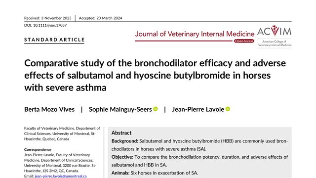 Comparative study of the bronchodilator efficacy and adverse effects of salbutamol and hyoscine butylbromide in horses with severe asthma