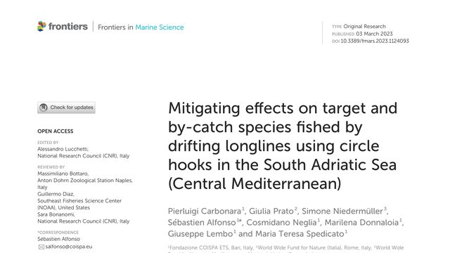 Mitigating effects on target and by-catch species fished by drifting longlines using circle hooks in the South Adriatic Sea (Central Mediterranean)