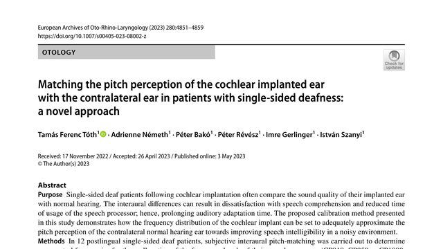 Matching the pitch perception of the cochlear implanted ear with the contralateral ear in patients with single-sided deafness: a novel approach