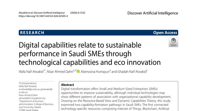 Digital capabilities relate to sustainable performance in Saudi SMEs through technological capabilities and eco innovation