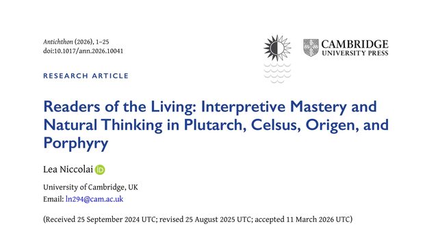 Readers of the Living: Interpretive Mastery and Natural Thinking in Plutarch, Celsus, Origen, and Porphyry