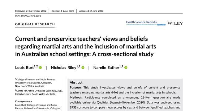 Current and preservice teachers' views and beliefs regarding martial arts and the inclusion of martial arts in Australian school settings: A cross‐sectional study