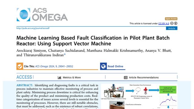 Machine Learning Based Fault Classification in Pilot Plant Batch Reactor: Using Support Vector Machine