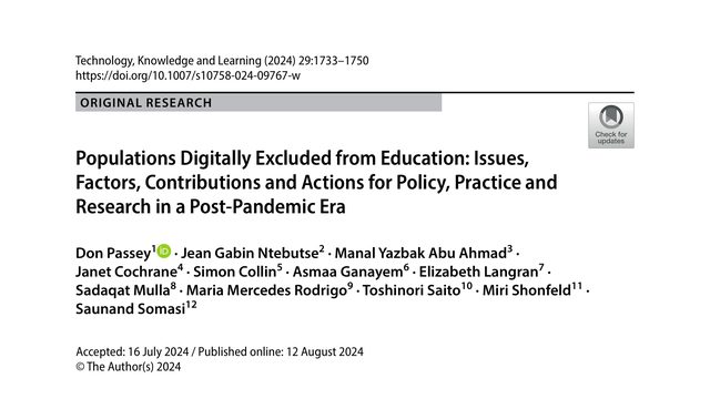 Populations Digitally Excluded from Education: Issues, Factors, Contributions and Actions for Policy, Practice and Research in a Post-Pandemic Era