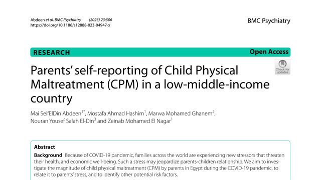 Parents’ self-reporting of Child Physical Maltreatment (CPM) in a low-middle-income country