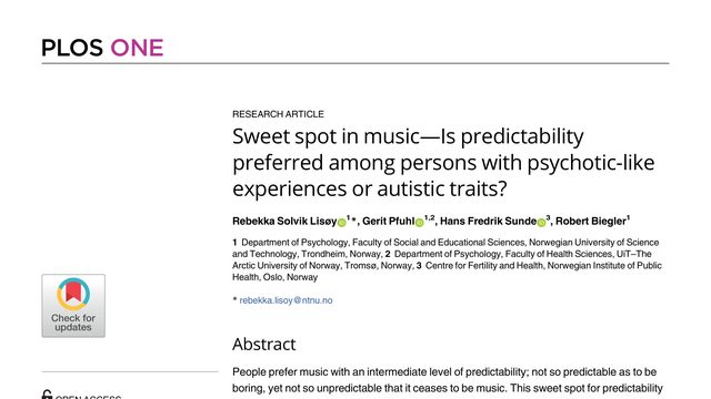 Sweet spot in music—Is predictability preferred among persons with psychotic-like experiences or autistic traits?