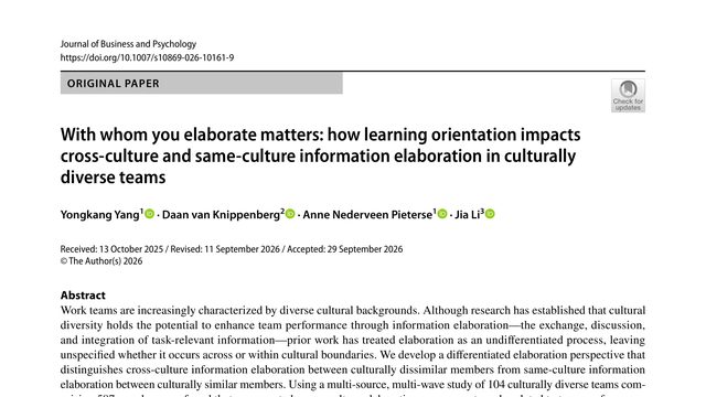 With whom you elaborate matters: how learning orientation impacts cross-culture and same-culture information elaboration in culturally diverse teams