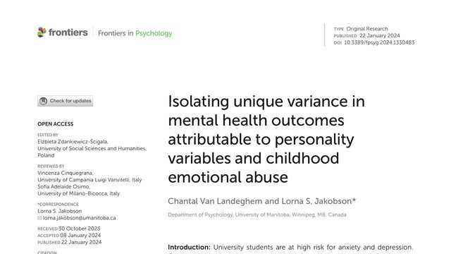 Isolating unique variance in mental health outcomes attributable to personality variables and childhood emotional abuse
