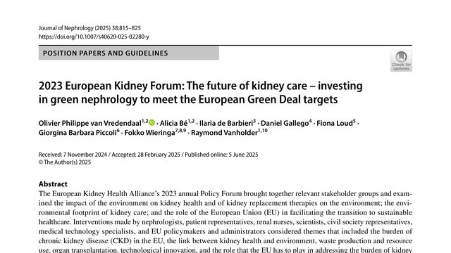 2023 European Kidney Forum: The future of kidney care – investing in green nephrology to meet the European Green Deal targets