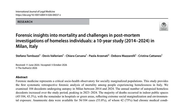 Forensic insights into mortality and challenges in post-mortem investigations of homeless individuals: a 10-year study (2014–2024) in Milan, Italy