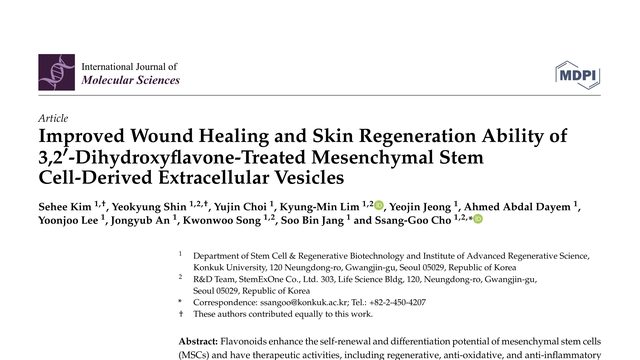 Improved Wound Healing and Skin Regeneration Ability of 3,2′-Dihydroxyflavone-Treated Mesenchymal Stem Cell-Derived Extracellular Vesicles