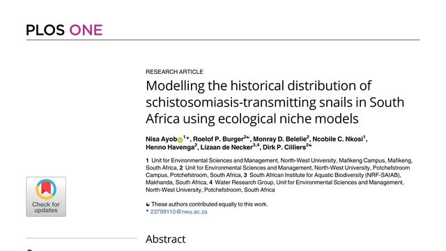 Modelling the historical distribution of schistosomiasis-transmitting snails in South Africa using ecological niche models