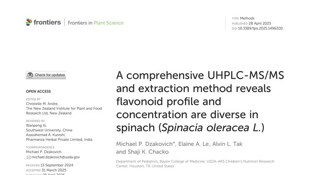A comprehensive UHPLC-MS/MS and extraction method reveals flavonoid profile and concentration are diverse in spinach (Spinacia oleracea L.)