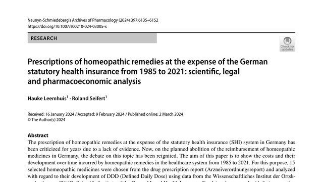 Prescriptions of homeopathic remedies at the expense of the German statutory health insurance from 1985 to 2021: scientific, legal and pharmacoeconomic analysis