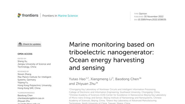 Marine monitoring based on triboelectric nanogenerator: Ocean energy harvesting and sensing