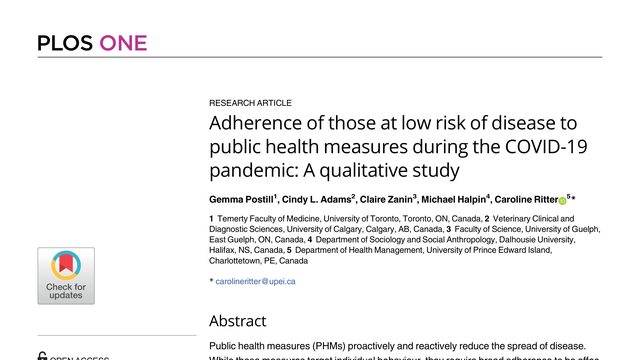 Adherence of those at low risk of disease to public health measures during the COVID-19 pandemic: A qualitative study