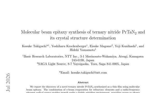 Molecular Beam Epitaxy Synthesis of Ternary Nitride PrTaN2 and its Crystal Structure Determination