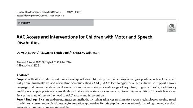 AAC Access and Interventions for Children with Motor and Speech Disabilities