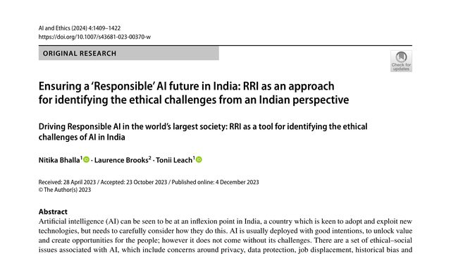 Ensuring a ‘Responsible’ AI future in India: RRI as an approach for identifying the ethical challenges from an Indian perspective