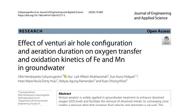 Effect of venturi air hole configuration and aeration duration on oxygen transfer and oxidation kinetics of Fe and Mn in groundwater
