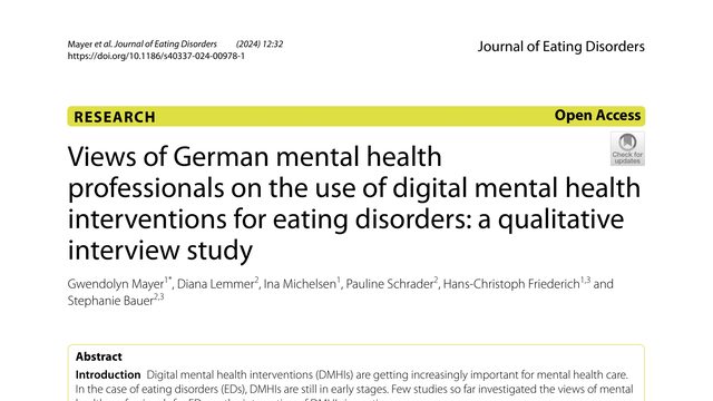 Views of German mental health professionals on the use of digital mental health interventions for eating disorders: a qualitative interview study