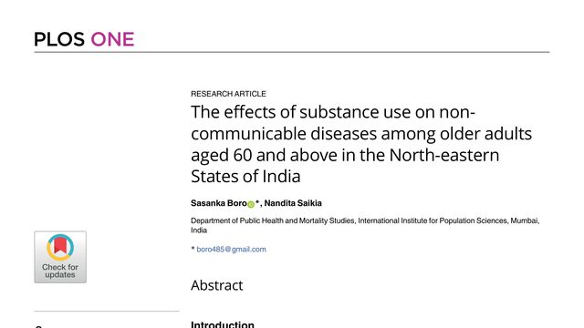 The effects of substance use on non-communicable diseases among older adults aged 60 and above in the North-eastern States of India