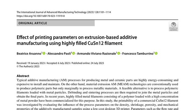 Effect of printing parameters on extrusion-based additive manufacturing using highly filled CuSn12 filament