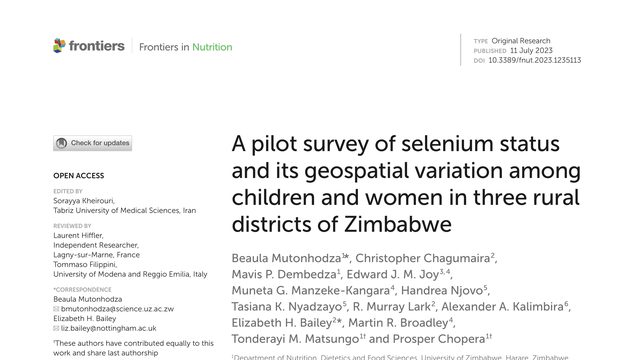 A pilot survey of selenium status and its geospatial variation among children and women in three rural districts of Zimbabwe