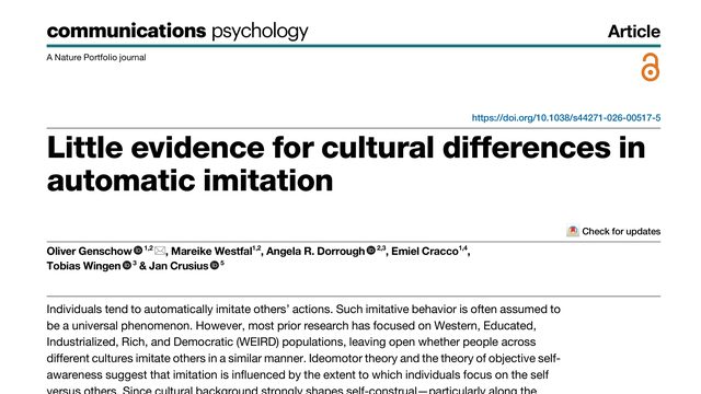 Little evidence for cultural differences in automatic imitation