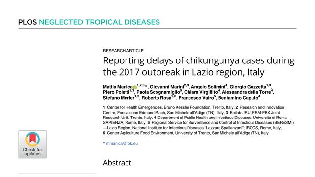 Reporting delays of chikungunya cases during the 2017 outbreak in Lazio region, Italy
