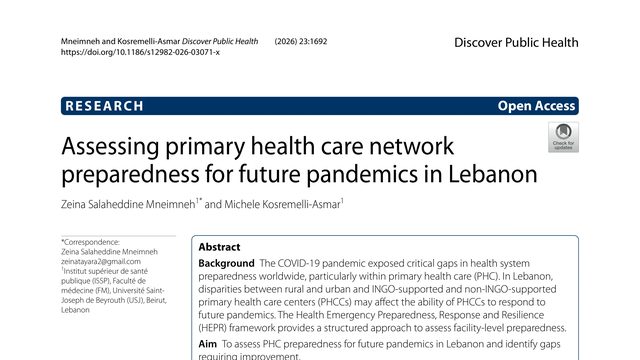 Assessing primary health care network preparedness for future pandemics in Lebanon