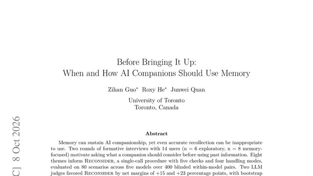 Before Bringing It Up: When and How AI Companions Should Use Memory