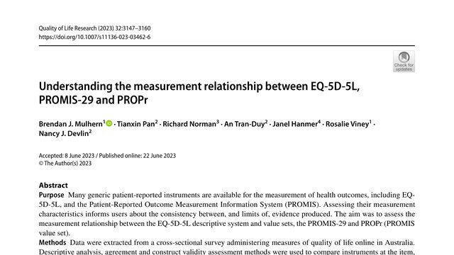 Understanding the measurement relationship between EQ-5D-5L, PROMIS-29 and PROPr